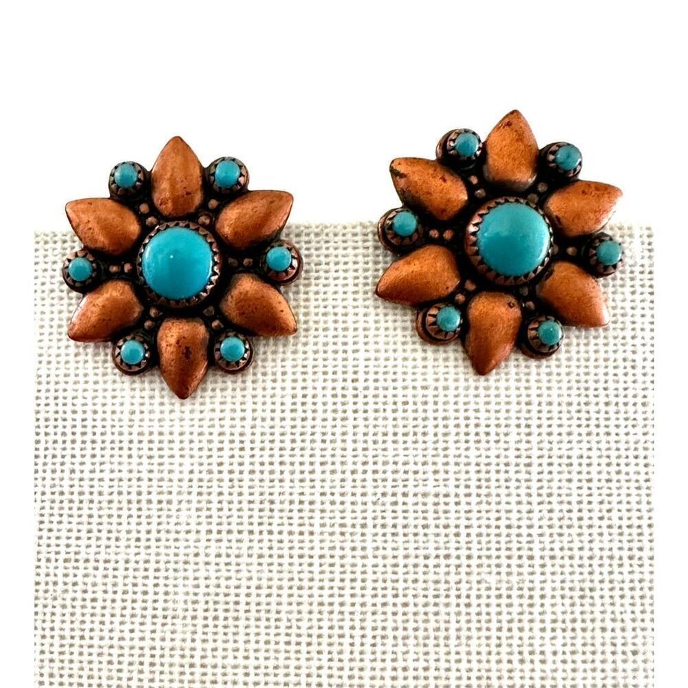 Bell Trading Post solid copper and turquoise clip on earrings